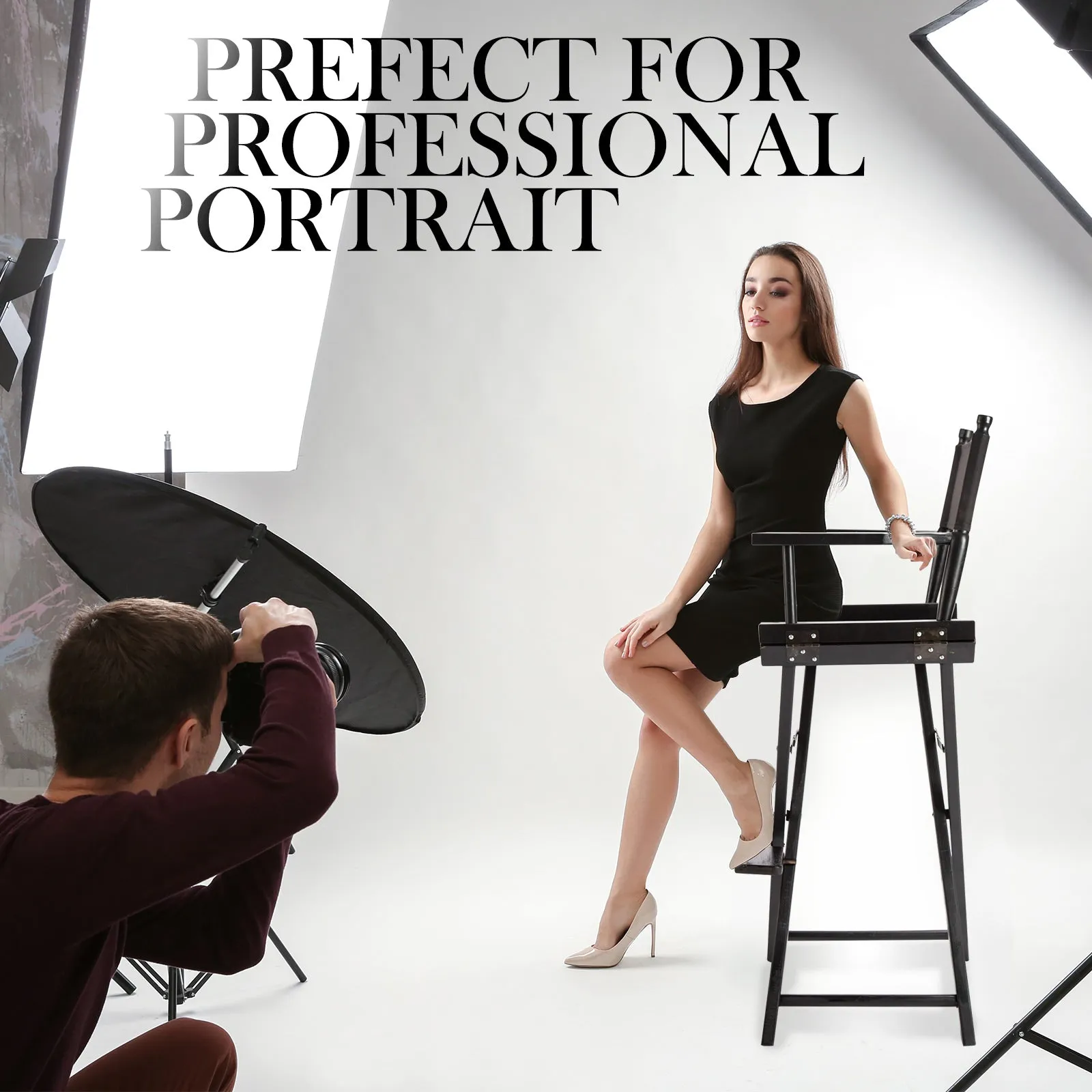 Directors Chair Tall Folding Studio Bar Stool Seat 75cm - Black