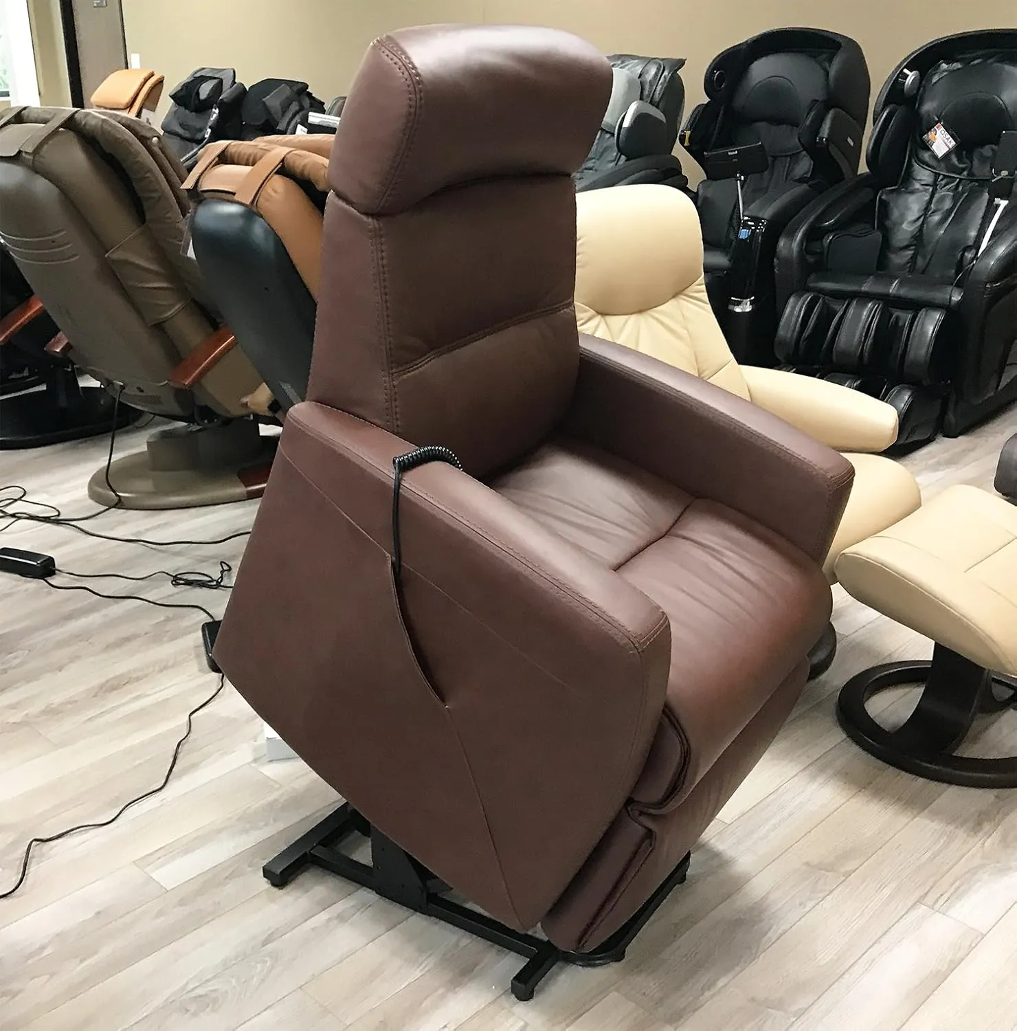 Divani MF Large MF325 Cognac Trend Leather Infinite Position Dual Motor Power Lift Chair Recliner Relaxer -