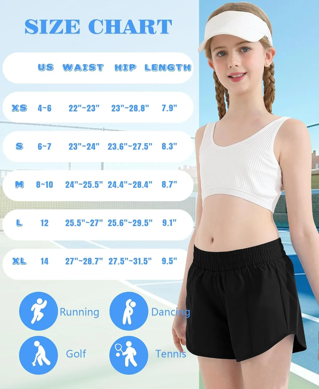 DOCUMO Girl's Athletic Shorts with Liner Zipper Pockets Quick Dry Running Shorts Sports Active Shorts for Teen Girls