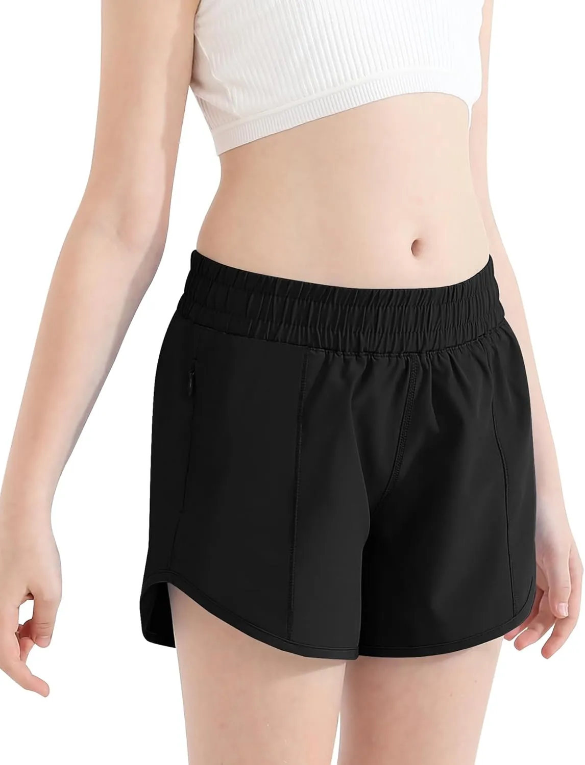 DOCUMO Girl's Athletic Shorts with Liner Zipper Pockets Quick Dry Running Shorts Sports Active Shorts for Teen Girls