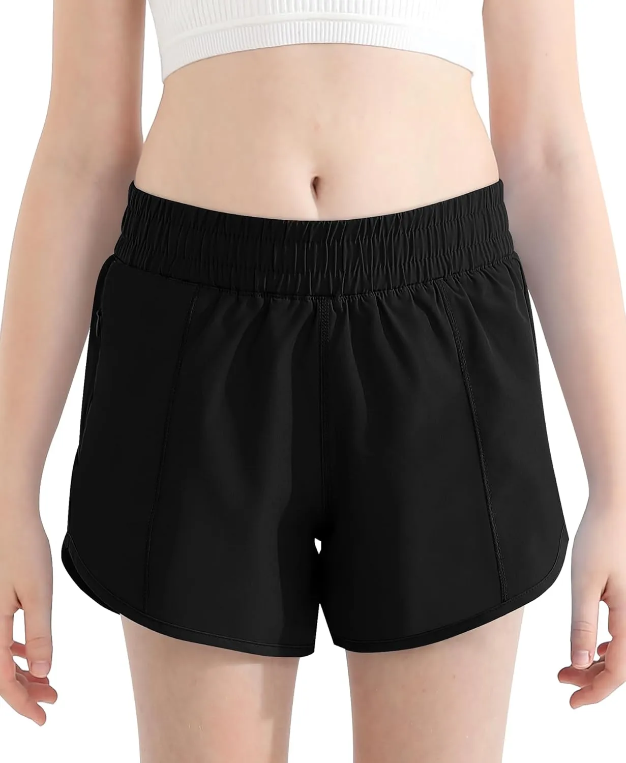 DOCUMO Girl's Athletic Shorts with Liner Zipper Pockets Quick Dry Running Shorts Sports Active Shorts for Teen Girls