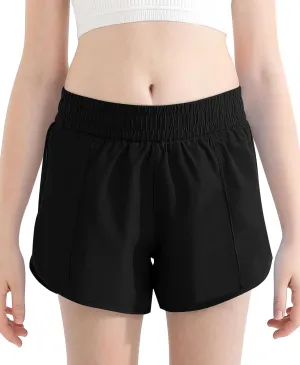 DOCUMO Girl's Athletic Shorts with Liner Zipper Pockets Quick Dry Running Shorts Sports Active Shorts for Teen Girls