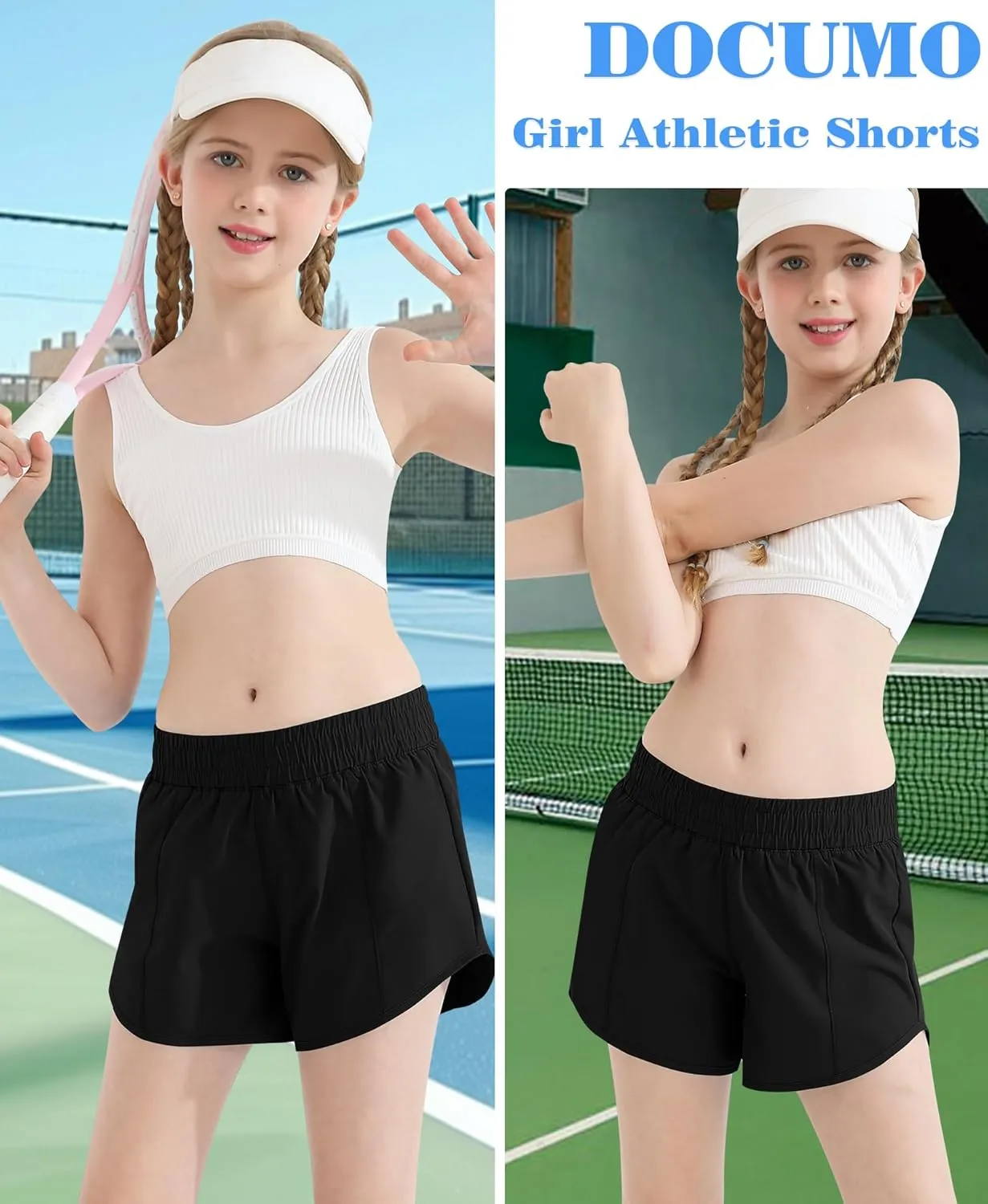 DOCUMO Girl's Athletic Shorts with Liner Zipper Pockets Quick Dry Running Shorts Sports Active Shorts for Teen Girls