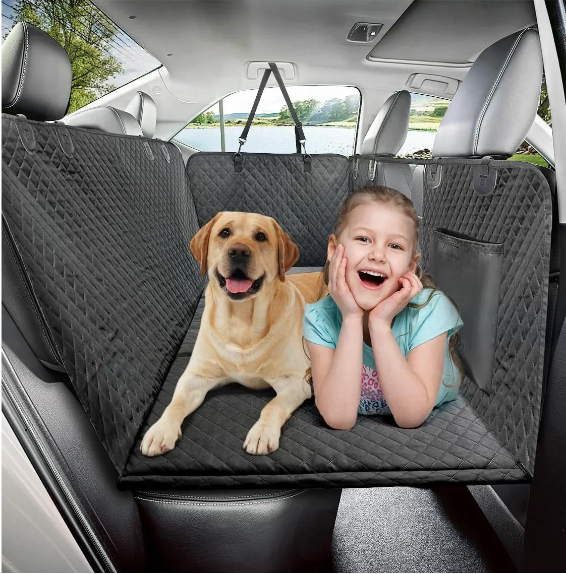 Dog Car Seat Cover, Back Seat Extender for Dogs,Dog Hammock for Car Backseat, Non Inflatable Dog Seat Cover for Back Seat,Hard Bottom Back Seat Protector for Cars,Trucs & Suvs