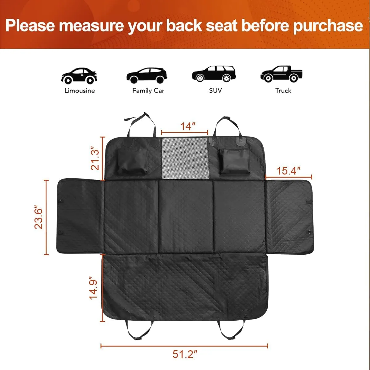 Dog Car Seat Cover, Back Seat Extender for Dogs,Dog Hammock for Car Backseat, Non Inflatable Dog Seat Cover for Back Seat,Hard Bottom Back Seat Protector for Cars,Trucs & Suvs