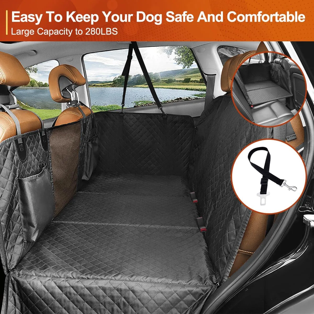 Dog Car Seat Cover, Back Seat Extender for Dogs,Dog Hammock for Car Backseat, Non Inflatable Dog Seat Cover for Back Seat,Hard Bottom Back Seat Protector for Cars,Trucs & Suvs