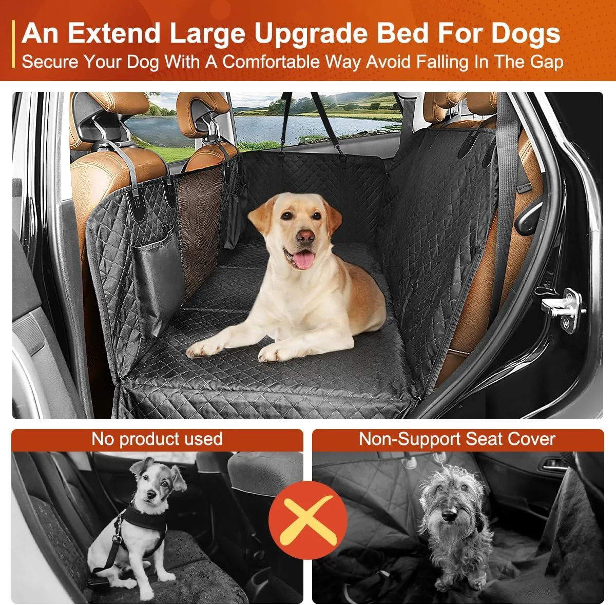 Dog Car Seat Cover, Back Seat Extender for Dogs,Dog Hammock for Car Backseat, Non Inflatable Dog Seat Cover for Back Seat,Hard Bottom Back Seat Protector for Cars,Trucs & Suvs