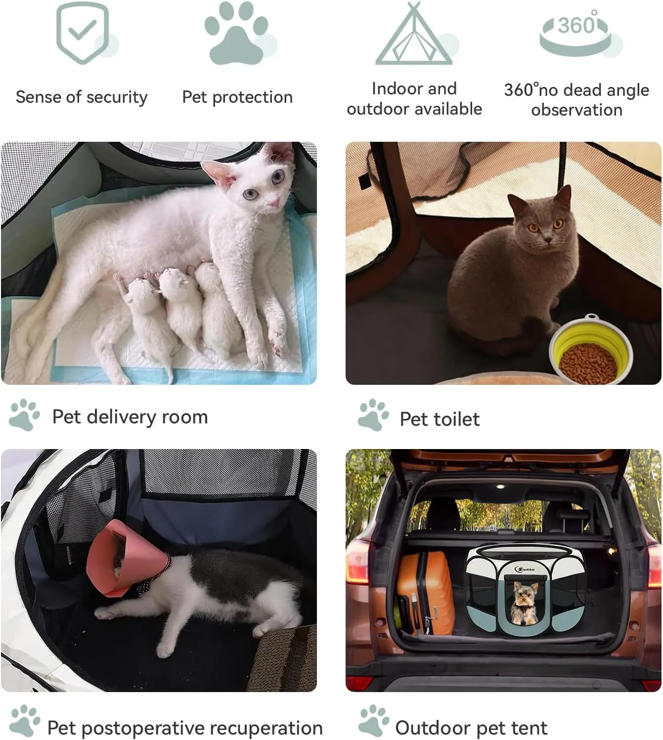Dog Cat Playpen, Puppy Pet Playpen Indoor for Small Dogs Tent Crates Cage Outdoor, Portable Pop Up Dog Kennel Playpen with Carrying Case for Dogs/Cats/Rabbits, Removable Zipper Top, Grey