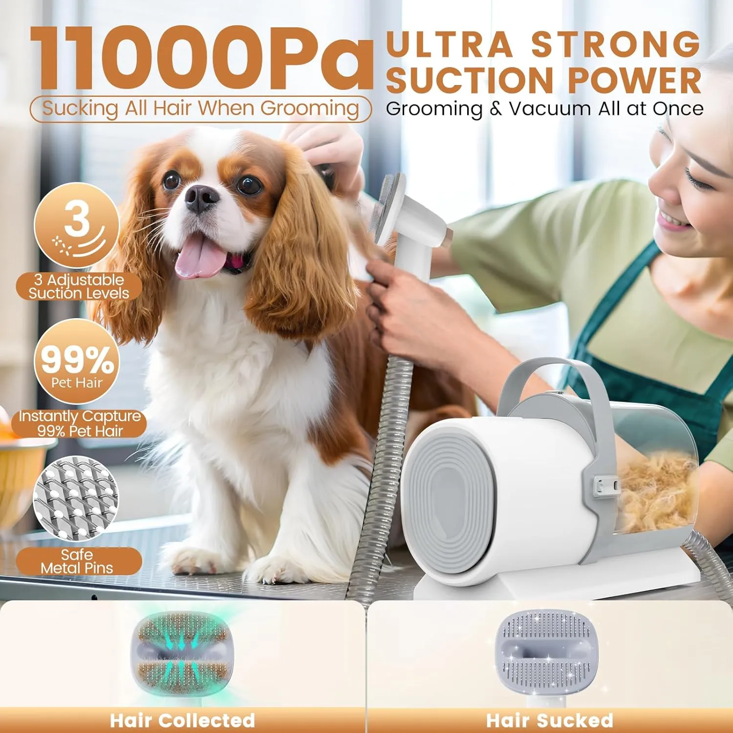 Dog Grooming Vacuum, Pet Grooming Kit, Dog Clipper Nail Trimmer Grinder, 2.5L Dust Cup 7 Grooming Tools 11000Pa Dog Vacuum for Shedding Grooming, Pet Grooming Vacuum for Dogs, Home Cleaning, PG50 Plus