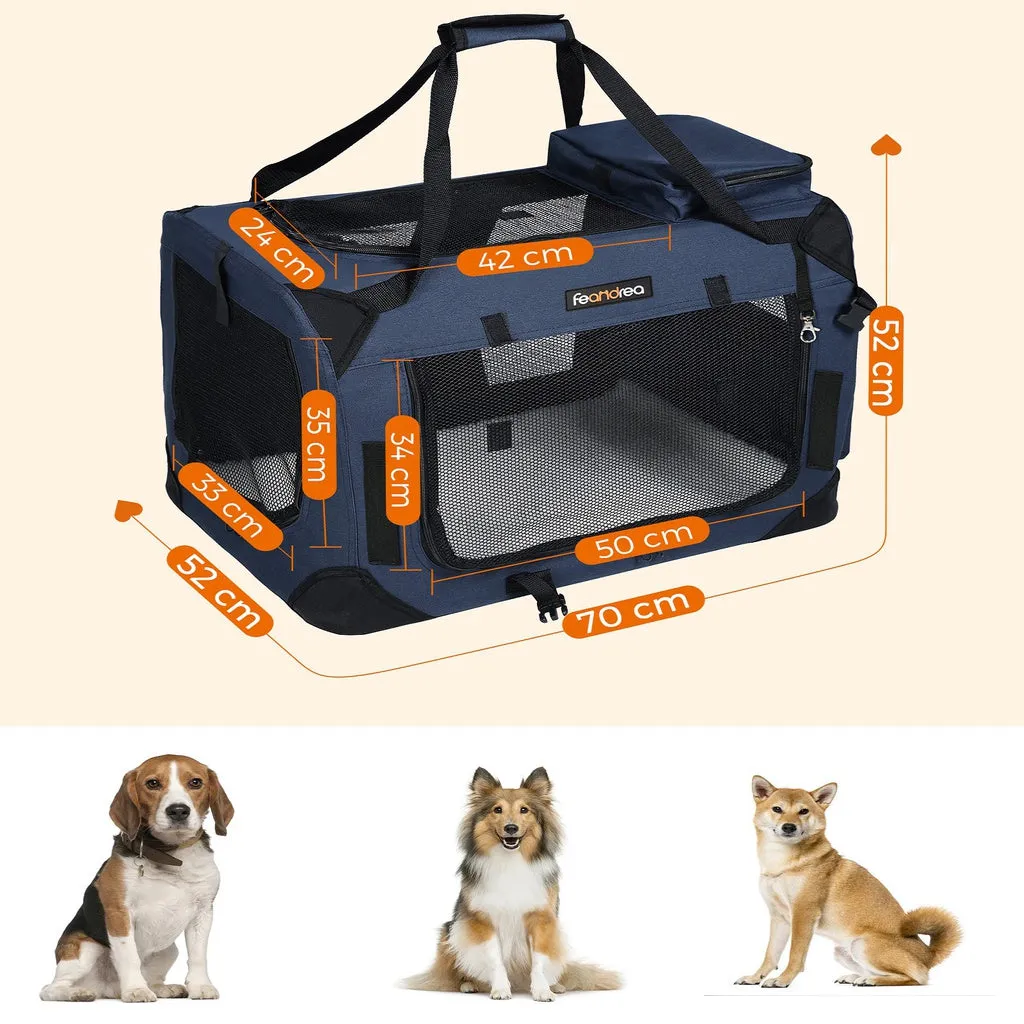 Dog Kennel Transport Box Folding Fabric Pet Carrier 70cms - Dark Blue
