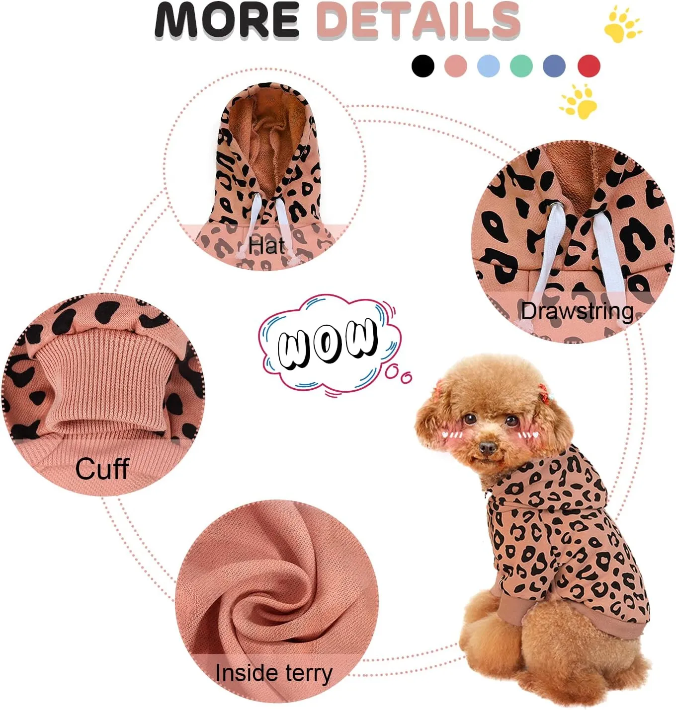Dog Leopard Hooded Sweatshirt with Hat, Dogs Clothes Lightweight Puppy Hoodie for Small Dog Cat, Doggy Hoody Outfits Cat Apparel