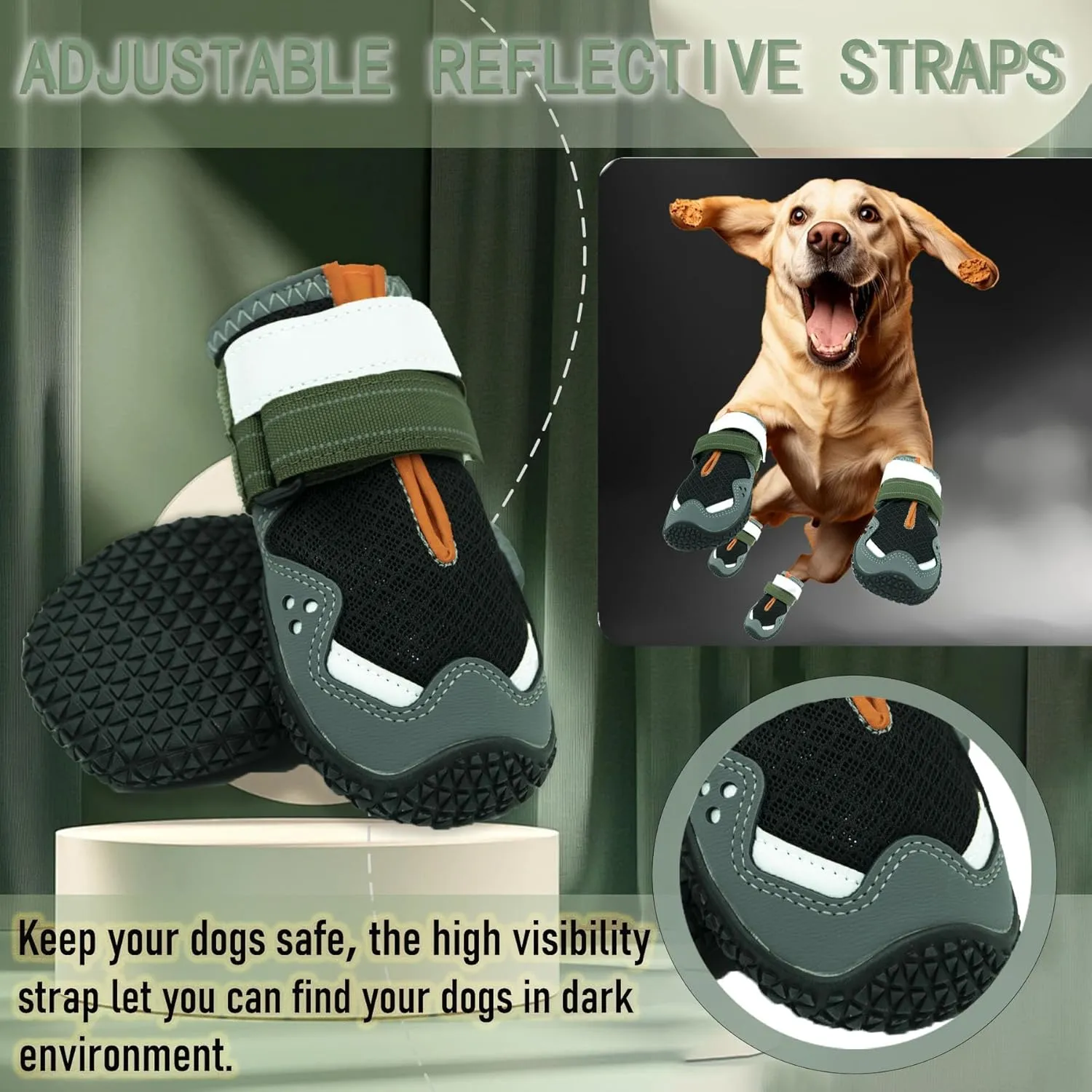 Dog Shoes for Large Medium Small Size Paw Protector, Mesh Breathable Pet Booties Summer Hot Pavement Waterproof with Anti Slip Rubber for Hardwood Floors Outdoor Running Winter Snow (Black)