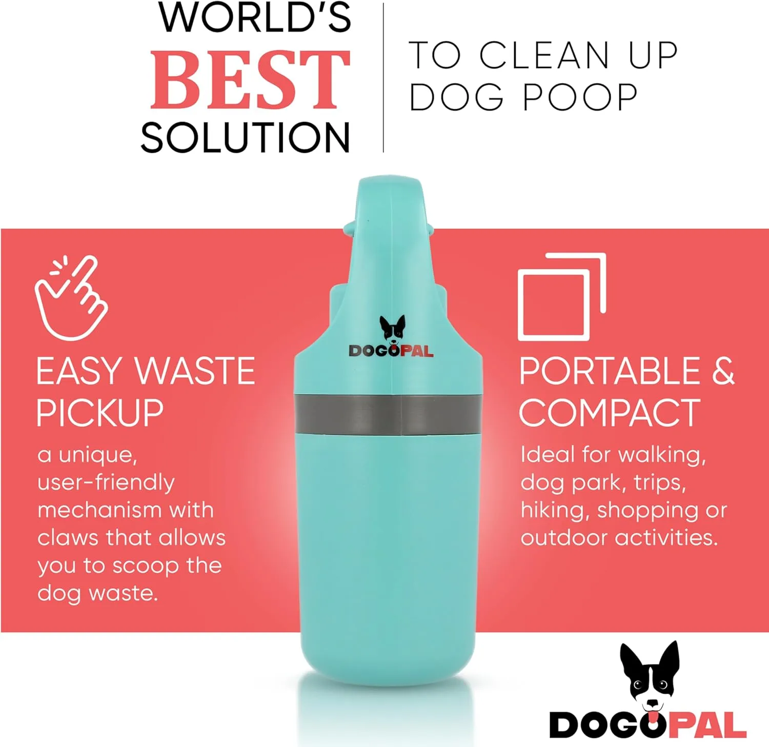 DOGOPAL 360 Portable Pooper Scooper with Bag Attachment & Dispenser – Lightweight Claw Poop Picker – Ideal for Small & Large Dogs – No-Touch, Hands-Free Waste Removal