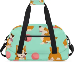 Dogs Fun Decor Gym Bag Sports Duffle Bag Weekend Sleepover Duffel Bags Small Travel Tote for Overnight Workout Gymnastics Dance Ballet