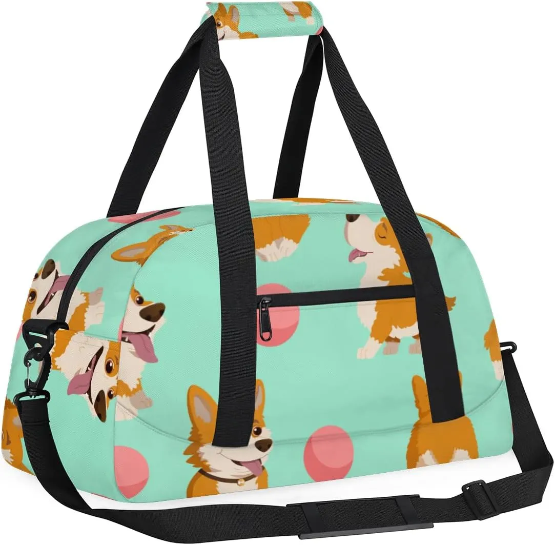 Dogs Fun Decor Gym Bag Sports Duffle Bag Weekend Sleepover Duffel Bags Small Travel Tote for Overnight Workout Gymnastics Dance Ballet