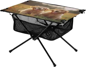 Dogs on Grass Portable Folding Camping Table, Compact Lightweight Beach Table with Carrying Bag for Outdoor Picnics, BBQs, Camp
