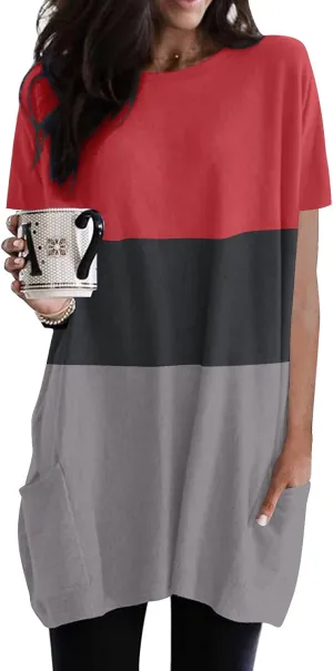 Dokotoo Womens Summer 2025 Casual Short Sleeve Shirts Loose Fit Oversized Tshirts Tunic Tops with Pockets