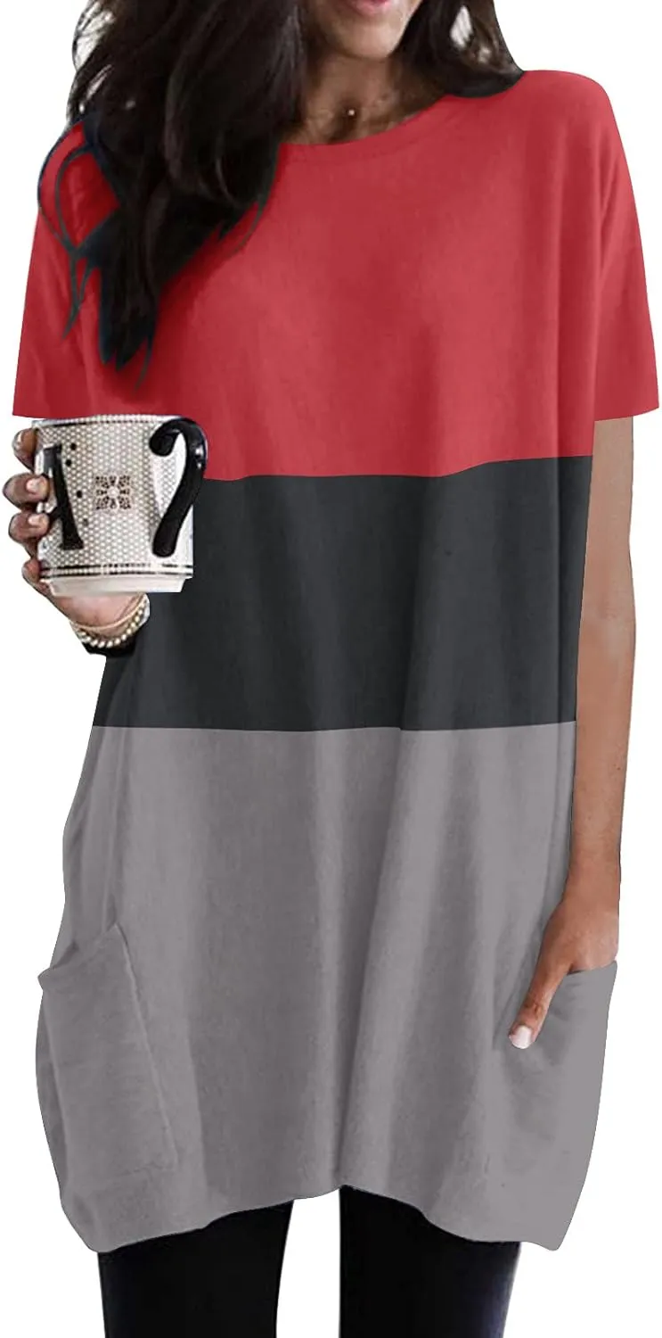Dokotoo Womens Summer 2025 Casual Short Sleeve Shirts Loose Fit Oversized Tshirts Tunic Tops with Pockets