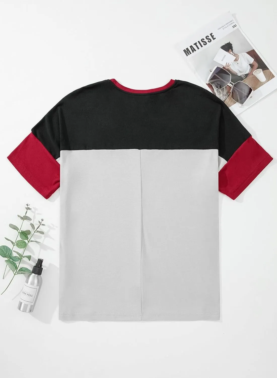 Dokotoo Womens Tops Oversized Trendy Shirts 2025 Summer Color Block Crewneck Business Casual Womens Blouses S-2XL