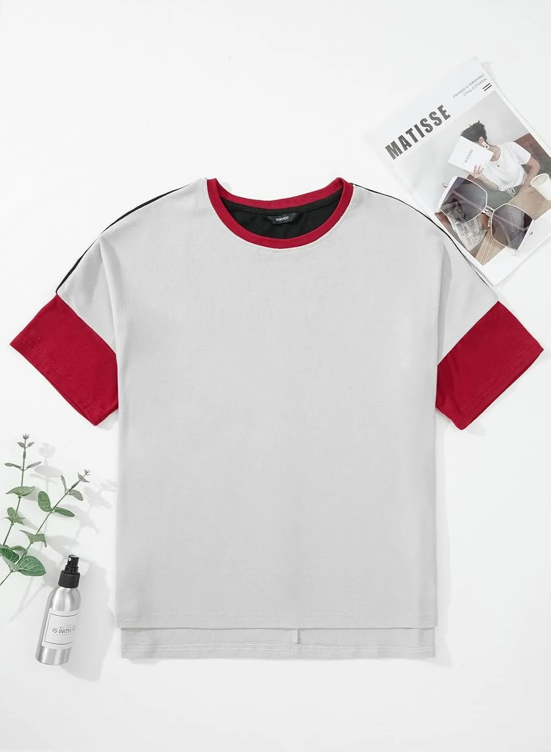 Dokotoo Womens Tops Oversized Trendy Shirts 2025 Summer Color Block Crewneck Business Casual Womens Blouses S-2XL