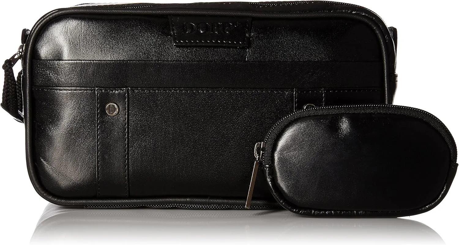 Dopp Men's Veneto Soft Sided Multi-Zip Travel Kit-Leather, Black, One Size