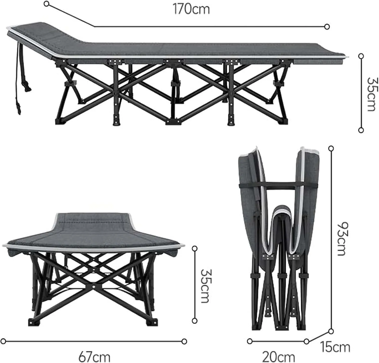 Double-Layer Oxford Cloth Camping Cot, Heavy Duty Steel Frame Guest Bed for Adults, Portable Folding Bed for Office Sleeping