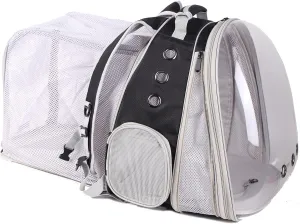 Dual Extension Pet Backpack Carrier for Large Cat and Small Puppy up to 20 Pounds, Clear Space Capsule Astronaut Transparent Bubble Window Pet Vet Travel Visit Bag