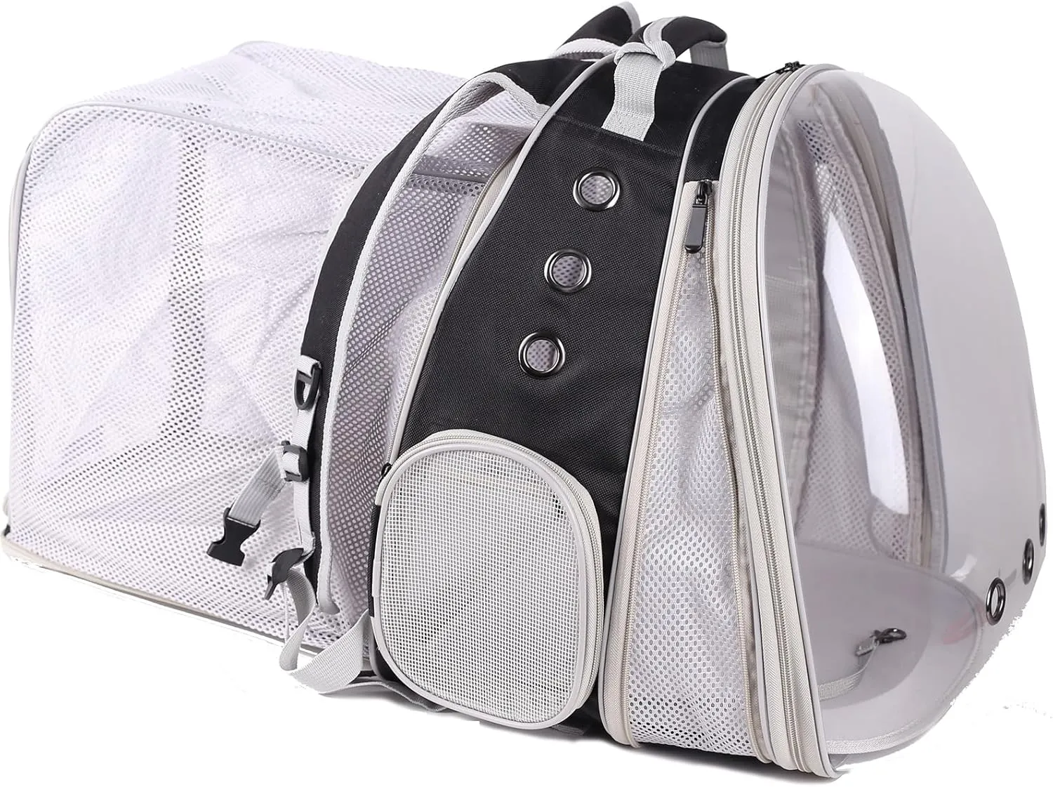 Dual Extension Pet Backpack Carrier for Large Cat and Small Puppy up to 20 Pounds, Clear Space Capsule Astronaut Transparent Bubble Window Pet Vet Travel Visit Bag