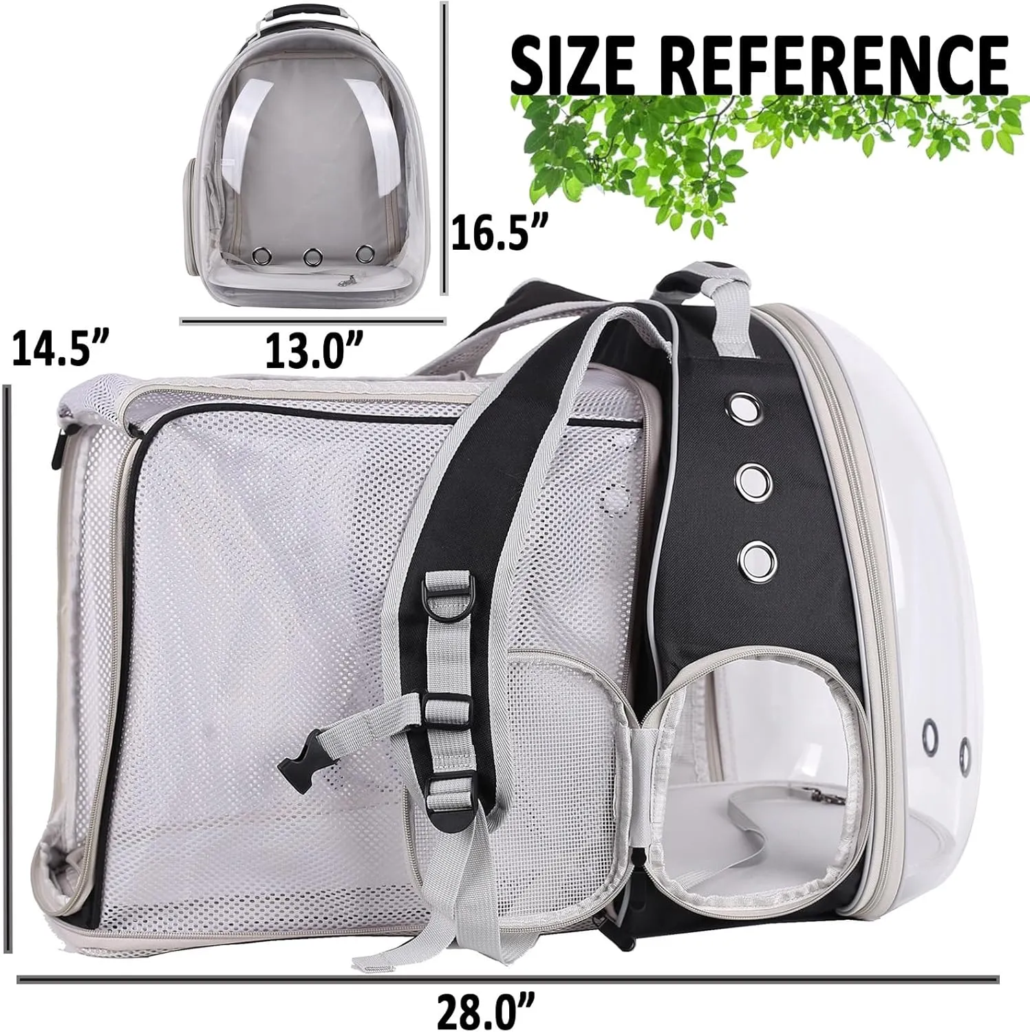 Dual Extension Pet Backpack Carrier for Large Cat and Small Puppy up to 20 Pounds, Clear Space Capsule Astronaut Transparent Bubble Window Pet Vet Travel Visit Bag