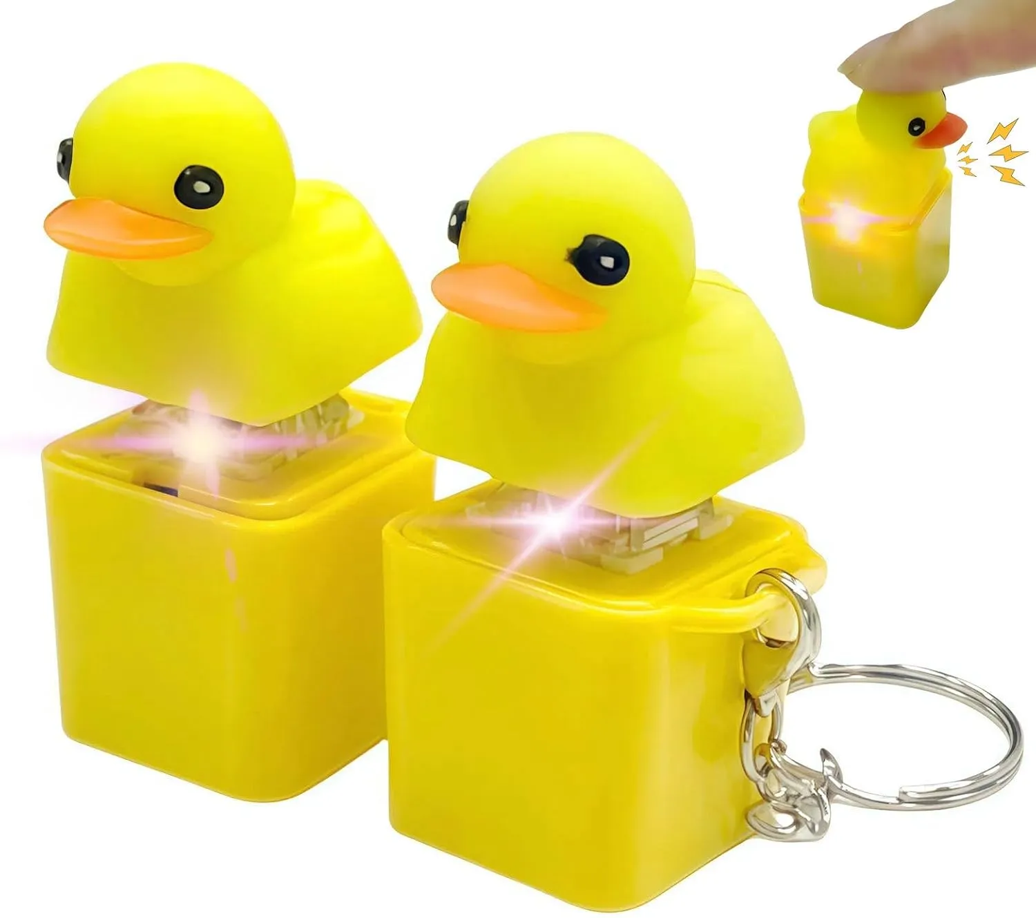 Duckys Quacking Fidget Toy - Duckeys Duck Keychain with Quacking Sound & Colorful Lights, Portable Duck Quacking Keychain for Stress & Anxiety Relief Fun Sensory Toy (Yellow-2 PCS)