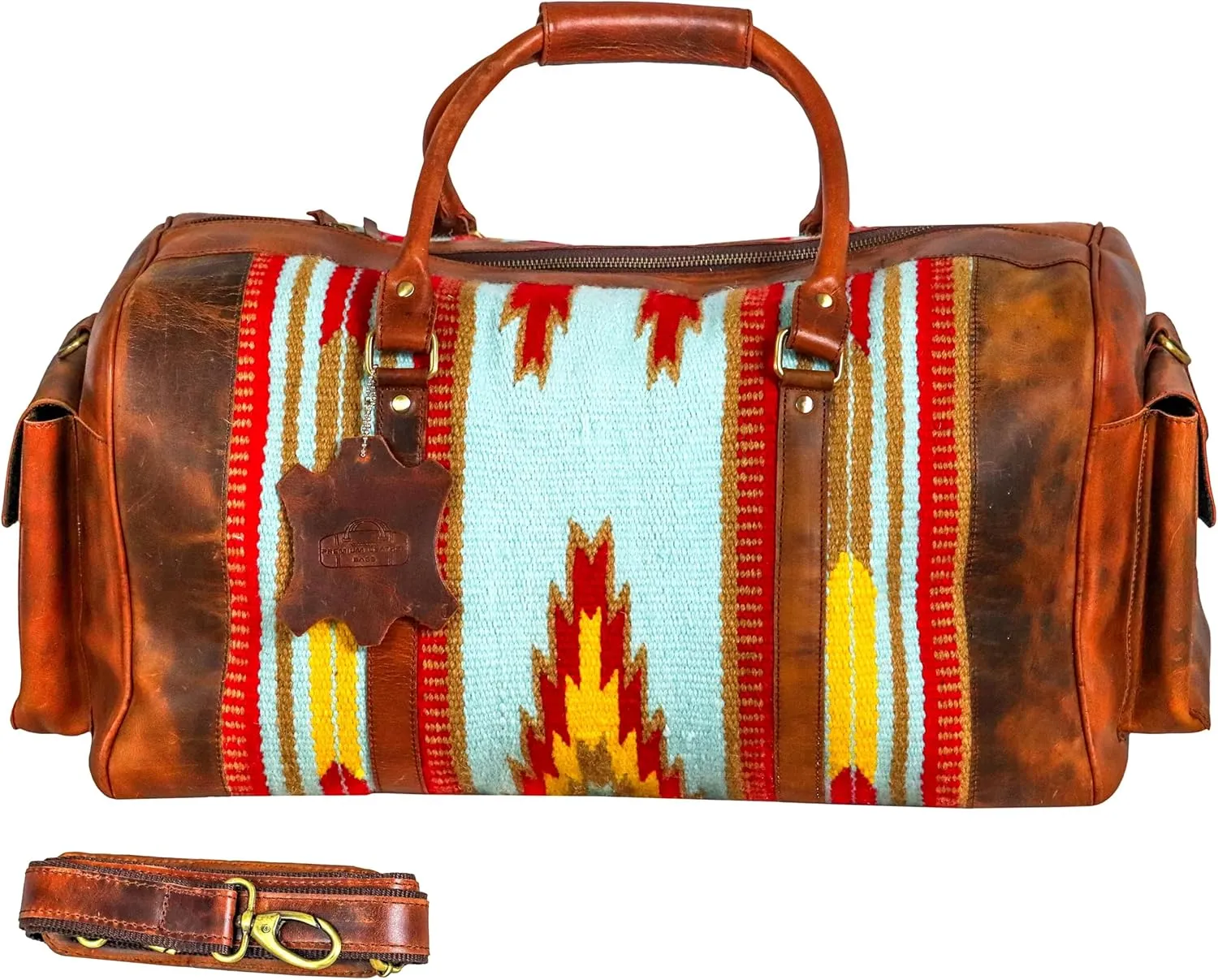 Duffle Bag Handmade Premium leather heavy duty Gym Sports Airplane Overnight Luggage Carry On Unisex Travel woven Rug Bag Wollen Bag Gift for His/Her MO4