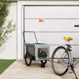 Durable and Comfortable Pet Bike Trailer for Small Pets, Zippered Doors, Gray and Black Fabric