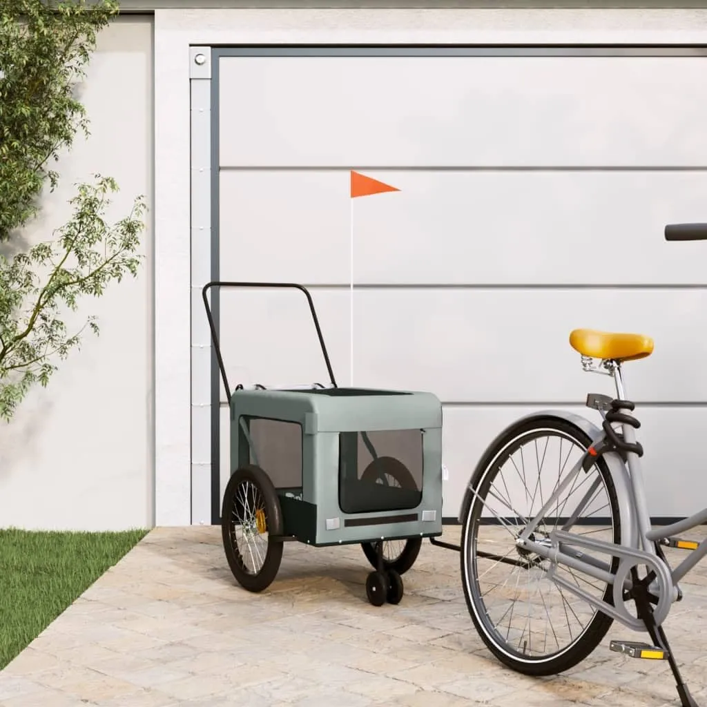 Durable and Comfortable Pet Bike Trailer for Small Pets, Zippered Doors, Gray and Black Fabric