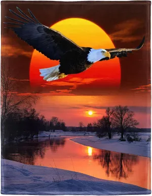 Eagle Blanket Sunset Hawk Flying Falcon Fleece Blanket Soft Fuzzy Plush Throw Blankets for Couch Bed 60"x80"