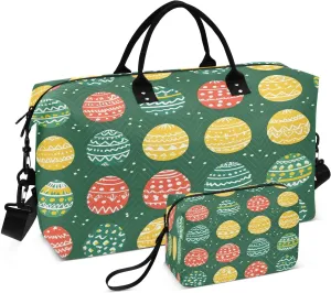 Easter Colorful Eggs Travel Duffel Bags 2PCS,Sports Duffel Bags for Men Women,Weekender Overnight Bag Gym Tote Bag with Toiletry Bag