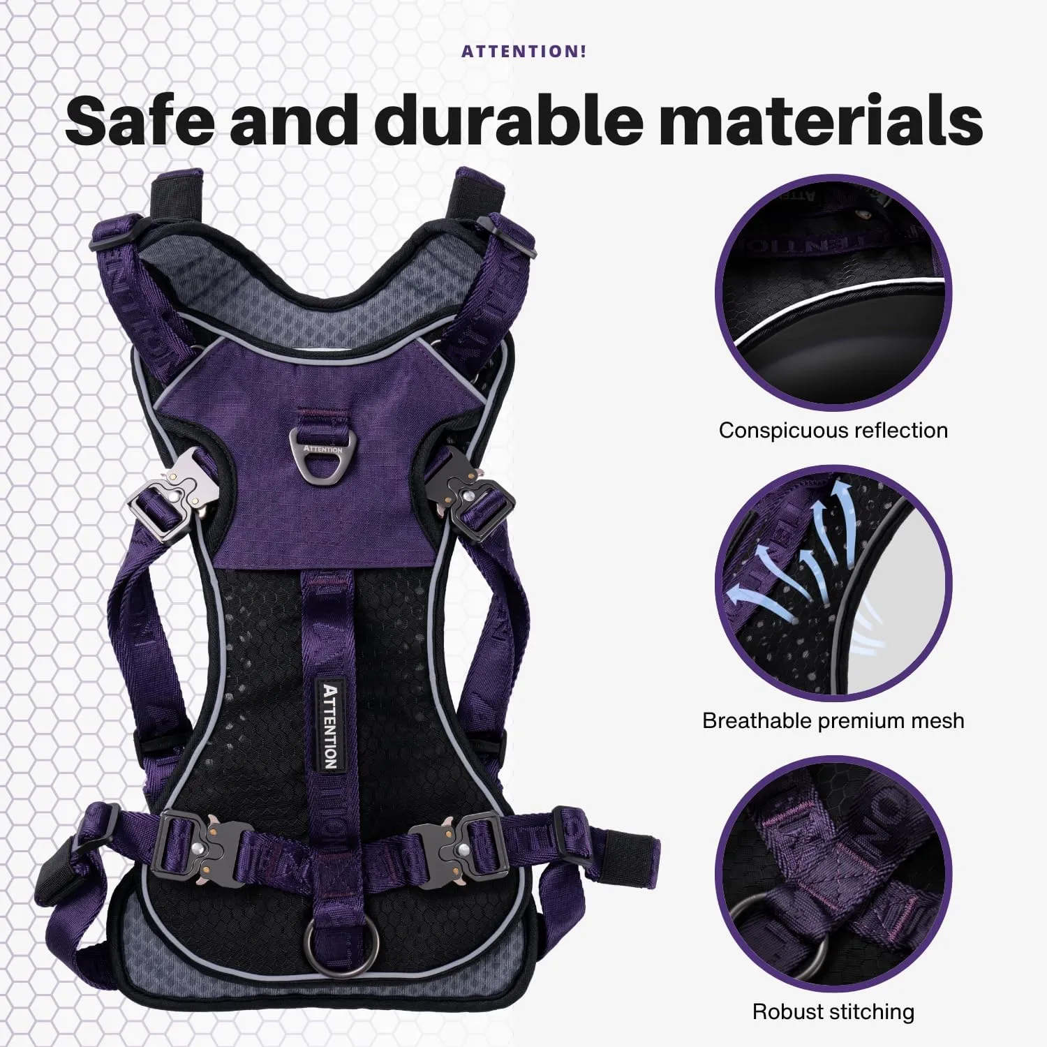 Easy Walk No Pull Dog Harness for Large Dogs, Heavy Duty Tactical Dog Harness with Handle, Easy Control and Training Better Leash Manners (Midnight Purple, Medium)