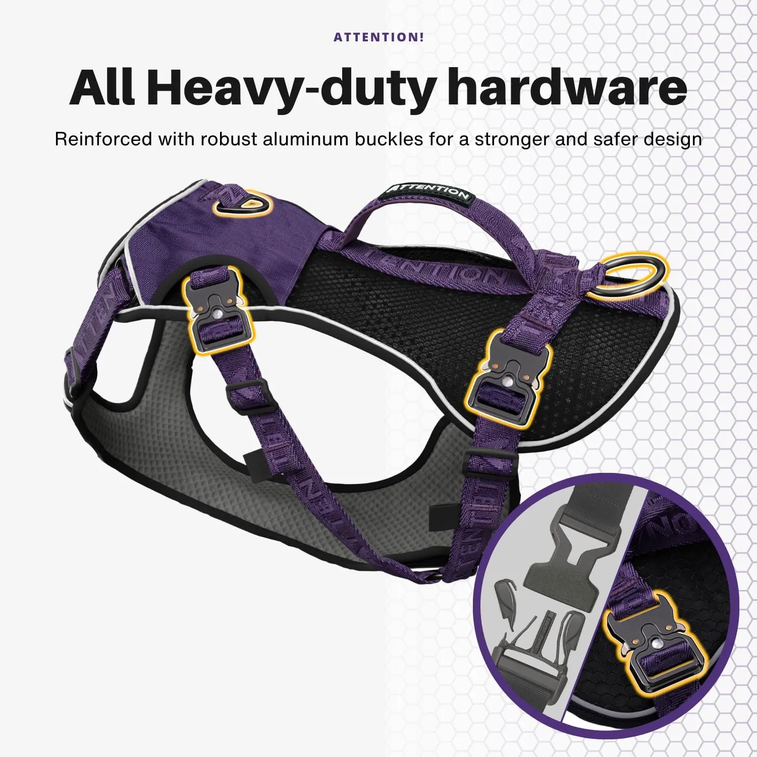 Easy Walk No Pull Dog Harness for Large Dogs, Heavy Duty Tactical Dog Harness with Handle, Easy Control and Training Better Leash Manners (Midnight Purple, Medium)