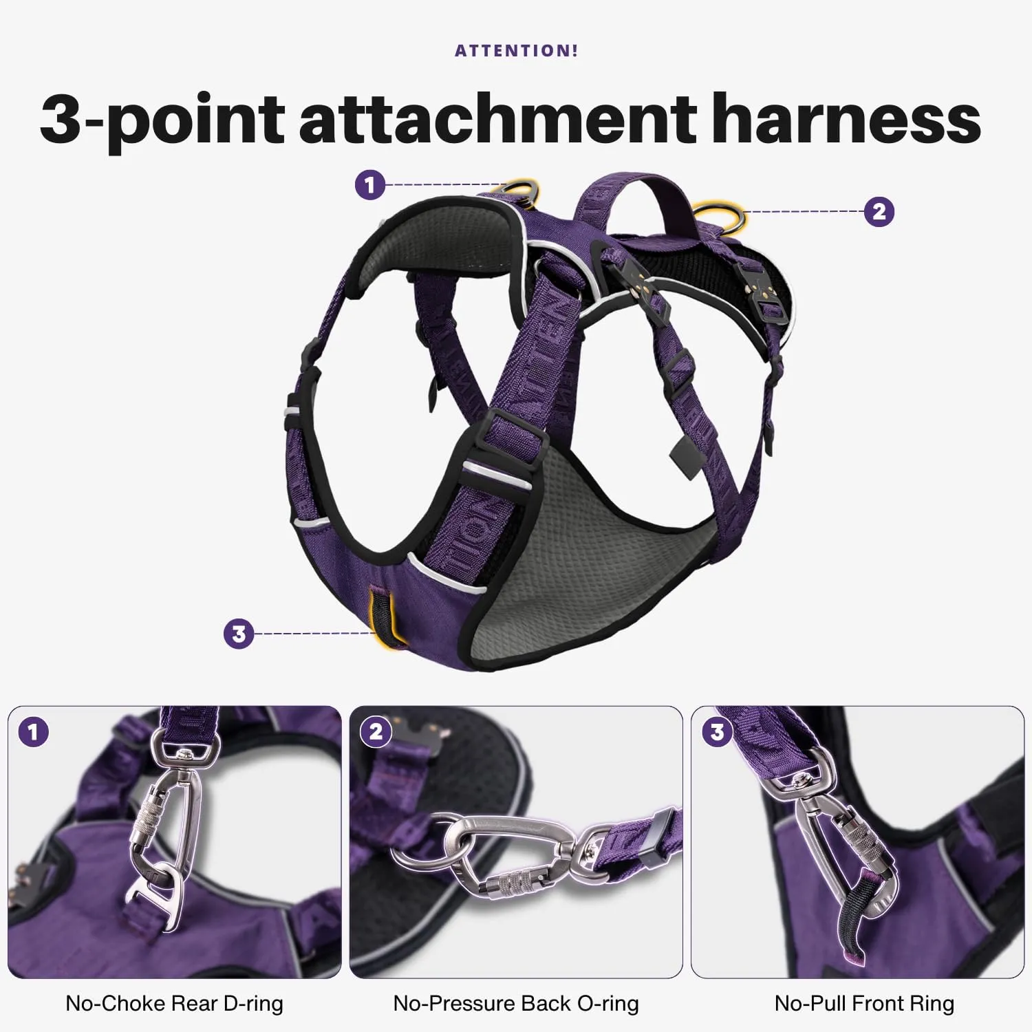 Easy Walk No Pull Dog Harness for Large Dogs, Heavy Duty Tactical Dog Harness with Handle, Easy Control and Training Better Leash Manners (Midnight Purple, Medium)