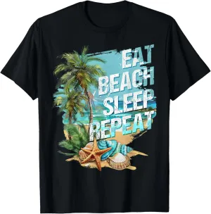 Eat Sleep Beach Repeat Summer Vacation Tropical Beach Design T-Shirt