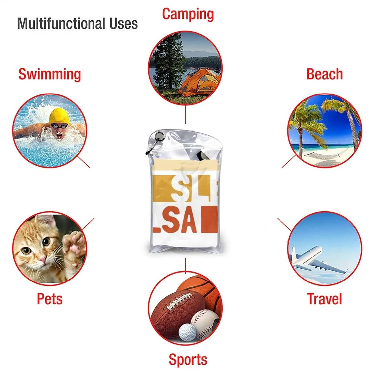 Eat Sleep Salsa Repeat Beach Towel with Travel Bag 27.5"x55" Quick Dry Sand Free Lightweight Large Oversized Towels Light Vacation Essentials