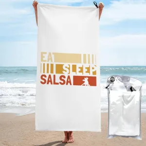 Eat Sleep Salsa Repeat Beach Towel with Travel Bag 27.5"x55" Quick Dry Sand Free Lightweight Large Oversized Towels Light Vacation Essentials