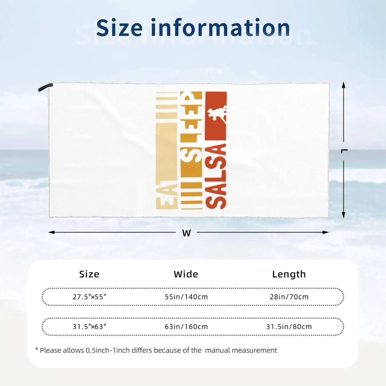 Eat Sleep Salsa Repeat Beach Towel with Travel Bag 27.5"x55" Quick Dry Sand Free Lightweight Large Oversized Towels Light Vacation Essentials