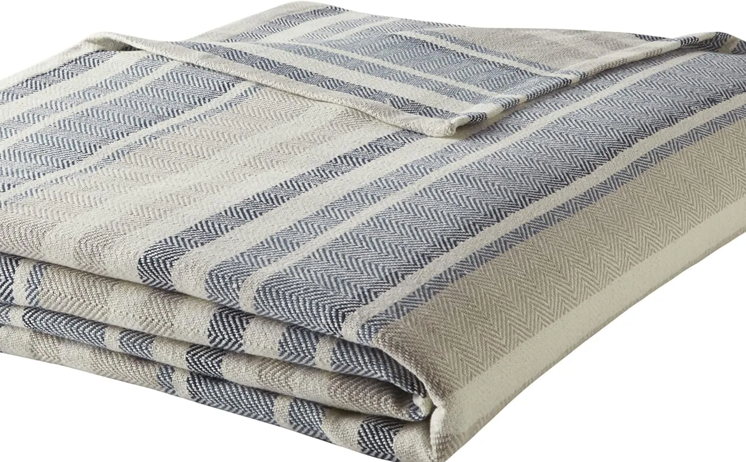 Eddie Bauer - Twin Blanket, Lightweight Cotton Bedding, Home Decor for All Seasons (Herringbone Blue Stripe, Twin)