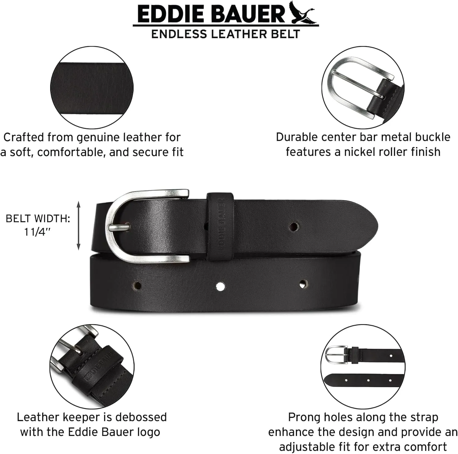 Eddie Bauer Women's Casual Leather Belts with Durable Metal Buckle