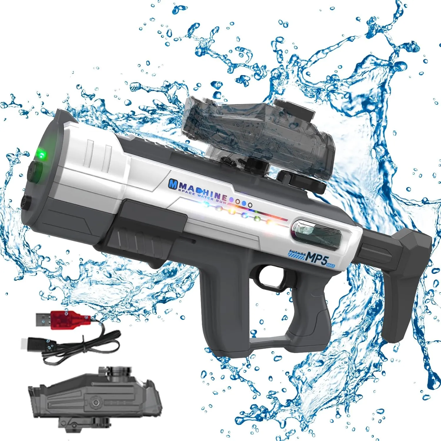 Electric Water Gun for Adults Kids,Auto Reload,850ml Large Water Tank,Colorful LED Lights,Powerful Squirt Guns Up to 39 FT Long Range,Summer Beach Pool Backyard Outdoor Toys