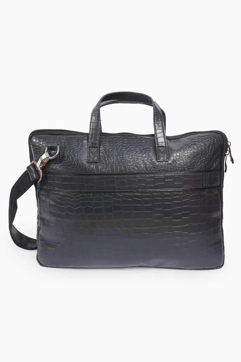 Elegance - Premium PVC Leather Shoulder Laptop Bag for Men( Black )