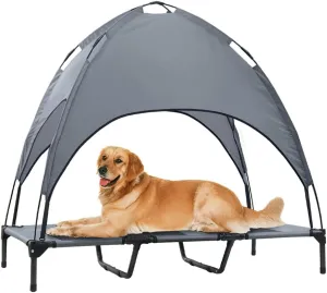 Elevated Dog Bed with Canopy, 48-inch Waterproof Pet Cot, Portable Outdoor Pet Bed with Carry Bag, Indoor/Outdoor Cooling Canopy Dog Tent for Large Dogs (Gray)