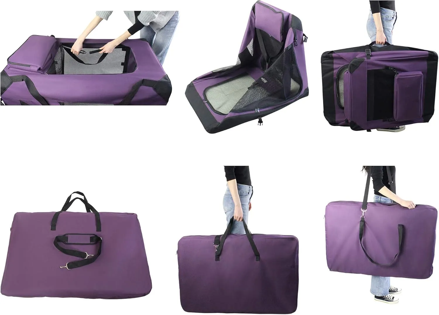 EliteField 3-Door Folding Soft Dog Crate with Carrying Bag and Fleece Bed (2 Year Warranty), Indoor & Outdoor Pet Home (36" L x 24" W x 28" H, Purple)