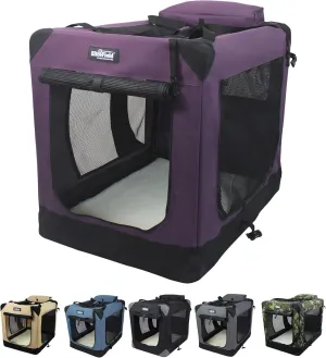 EliteField 3-Door Folding Soft Dog Crate with Carrying Bag and Fleece Bed (2 Year Warranty), Indoor & Outdoor Pet Home (36" L x 24" W x 28" H, Purple)