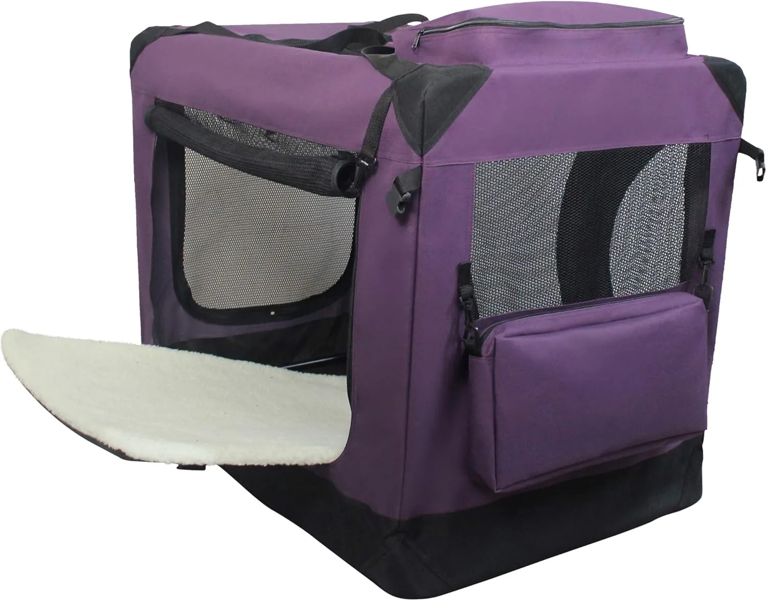 EliteField 3-Door Folding Soft Dog Crate with Carrying Bag and Fleece Bed (2 Year Warranty), Indoor & Outdoor Pet Home (36" L x 24" W x 28" H, Purple)